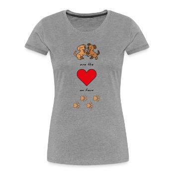 Hundeliebe-Dogs are the heart on four paws - Frauen Premium Bio T-Shirt - Grau meliert - Vorne - Mia (176cm)