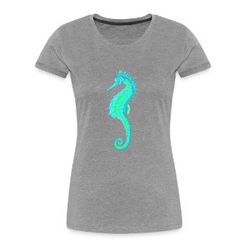 Seepferdchen Türkis. Meeresleben. Seepferdchen - Frauen Premium Bio T-Shirt - Grau meliert - Vorne - Mia (176cm)