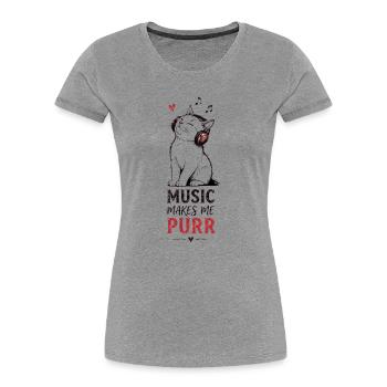 Cadeau casque Musique de chat Ronron - T-shirt bio Premium Femme - gris chiné - Devant - Mia (176cm)