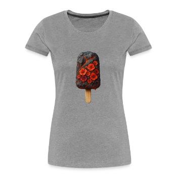 Glace de lave surréaliste avec fleur - T-shirt bio Premium Femme - gris chiné - Devant - Mia (176cm)