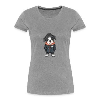American Staffordshire Terrier Hund Winter - Frauen Premium Bio T-Shirt - Grau meliert - Vorne - Mia (176cm)