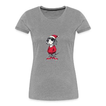 Dogue Allemand Chien Noël Noël - T-shirt bio Premium Femme - gris chiné - Devant - Mia (176cm)