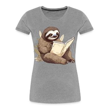 lesendes Faultier liest ein Buch - Frauen Premium Bio T-Shirt - Grau meliert - Vorne - Mia (176cm)