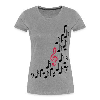 Notenschluessel und Noten, bunt - Frauen Premium Bio T-Shirt - Grau meliert - Vorne - Mia (176cm)