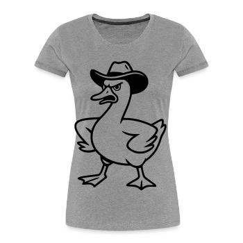 Lustige wütende Gans mit Cowboyhut - Frauen Premium Bio T-Shirt - Grau meliert - Vorne - Mia (176cm)