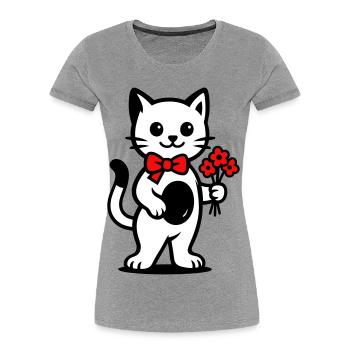 Kawaii cat lover with red ribbon - Women's Premium Organic T-Shirt - heather grey - Front - Mia (176cm)