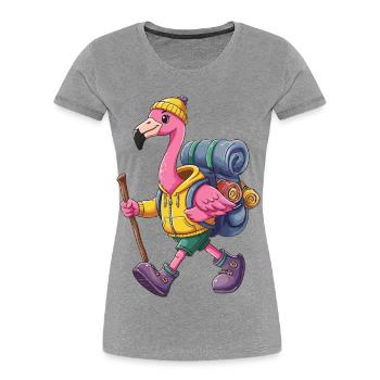 Süßer Flamingo, Wandern, Camping, Abenteuer-Rucksacktourist. - Frauen Premium Bio T-Shirt - Grau meliert - Vorne - Mia (176cm)
