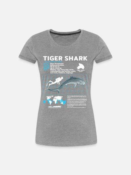 Tigerhai Fact Sheet Datenblatt - Frauen Premium Bio T-Shirt - Grau meliert