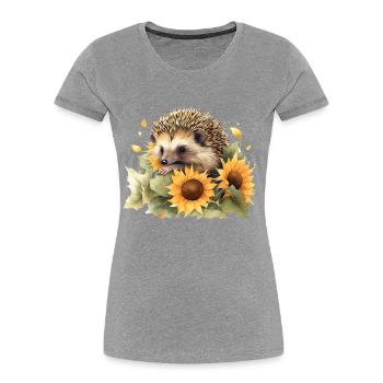 Hérisson avec des tournesols Animal mignon avec des fleurs - T-shirt bio Premium Femme - gris chiné - Devant - Mia (176cm)