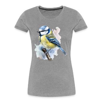 Blue Bird Woodland Animal on Branch in Watercolors - Women's Premium Organic T-Shirt - heather grey - Front - Mia (176cm)