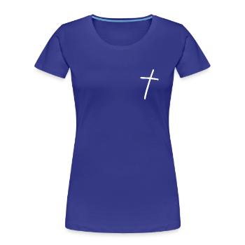 White Christian Cross drawn - Women's Premium Organic T-Shirt - royal blue - Front - Mia (176cm)