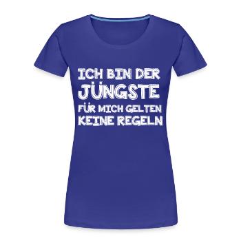 Ich bin der Jüngste - Frauen Premium Bio T-Shirt - Königsblau - Vorne - Mia (176cm)