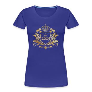 20e anniversaire Semper Verum - Création 05/2005 - T-shirt bio Premium Femme - bleu roi - Devant - Mia (176cm)