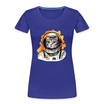 Weltraum Katze Vintage Zeichnung - Frauen Premium Bio T-Shirt - Königsblau - Vorne - Mia (176cm)