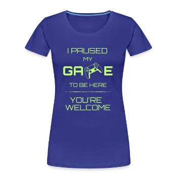 J’ai mis mon jeu Lime en pause - T-shirt bio Premium Femme - bleu roi - Devant - Mia (176cm)