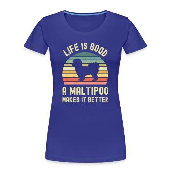 Chien Maltipoo - T-shirt bio Premium Femme - bleu roi - Devant - Mia (176cm)