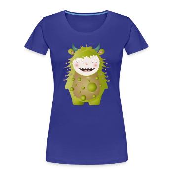 cute green monster with horns - Women's Premium Organic T-Shirt - royal blue - Front - Mia (176cm)
