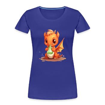 Cute Drinking Baby Dragon Kawaii Shirt - Women's Premium Organic T-Shirt - royal blue - Front - Mia (176cm)