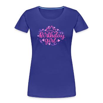 Birthday Girlie mit Krone Herzchen Konfetti - Frauen Premium Bio T-Shirt - Königsblau - Vorne - Mia (176cm)