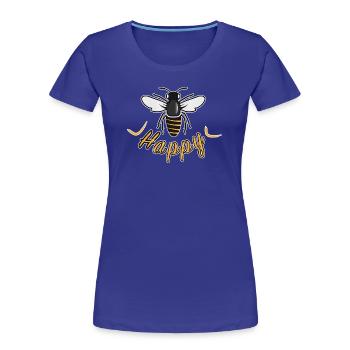 Happy bee with 'Happy' lettering - Women's Premium Organic T-Shirt - royal blue - Front - Mia (176cm)