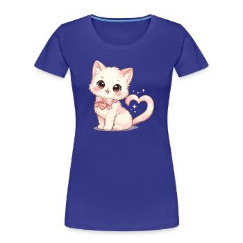 Chat pastel avec un nœud en forme de cœur - T-shirt bio Premium Femme - bleu roi - Devant - Mia (176cm)