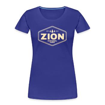 Zion National Park Badge Tee - Women's Premium Organic T-Shirt - royal blue - Front - Mia (176cm)