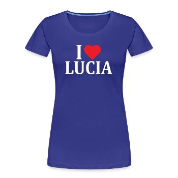 nom du t-shirt J’aime Lucia idée cadeau t-shirt - T-shirt bio Premium Femme - bleu roi - Devant - Mia (176cm)