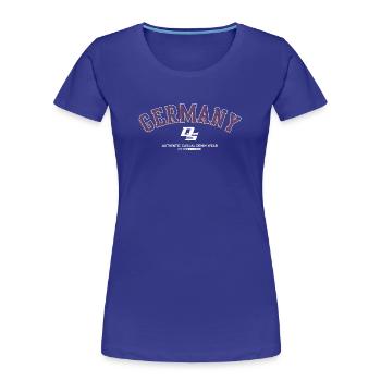 Logo de l’arc en denim allemand - T-shirt bio Premium Femme - bleu roi - Devant - Mia (176cm)
