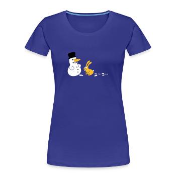 Schneemann und Hase mit Spuren - T-shirt bio Premium Femme - bleu roi - Devant - Mia (176cm)
