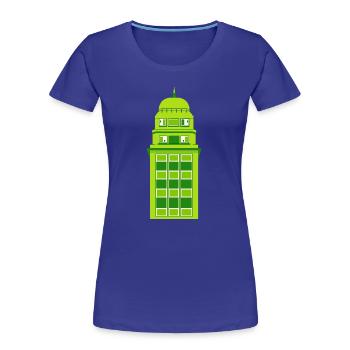 Horloge Tour Verte Rétro - T-shirt bio Premium Femme - bleu roi - Devant - Mia (176cm)