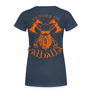 Victory or Valhalla - Frauen Premium Bio T-Shirt - Navy - Hinten - Mia (176cm)