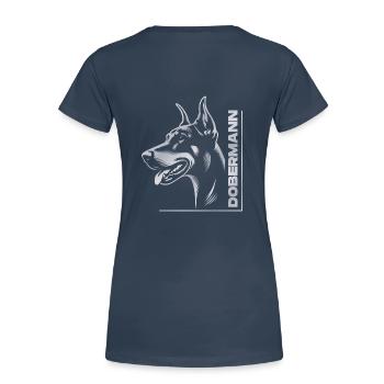 Doberman Pinscher, Dog Head, Silver Drawing - Women's Premium Organic T-Shirt - navy - Back - Mia (176cm)