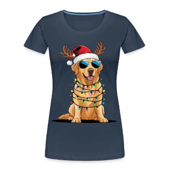 Christmas Golden Retriever - Frauen Premium Bio T-Shirt - Navy - Vorne - Mia (176cm)