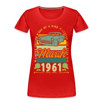 March 1961, March 1961, March 1961. - Women's Premium Organic T-Shirt - navy - Front - Mia (176cm)