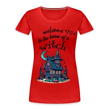 Bienvenue dans la maison de la sorcière - Sorcellerie et motif de sorcière - T-shirt bio Premium Femme - bleu marine - Devant - Mia (176cm)