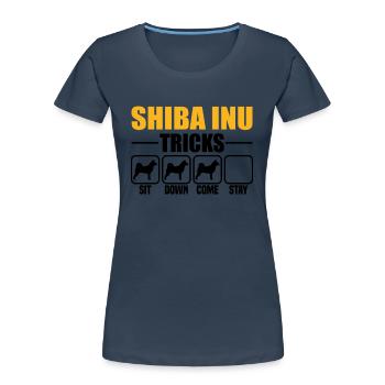 Astuces Shiba Inu - T-shirt bio Premium Femme - bleu marine - Devant - Mia (176cm)