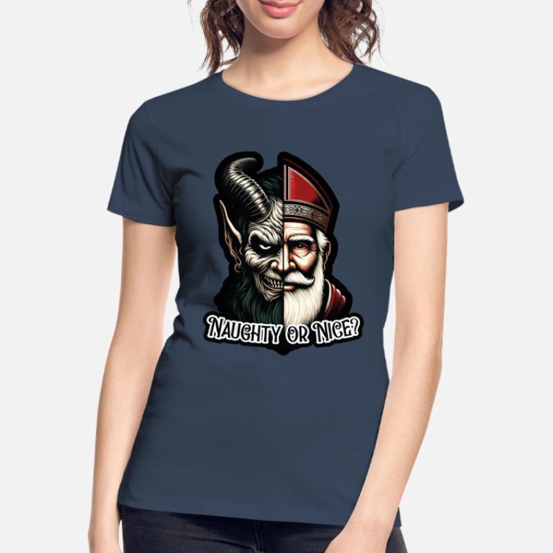 "Frecher oder netter Weihnachtsmann mit zwei Gesichtern VS Krampus Frauen Premium Bio T-Shirt