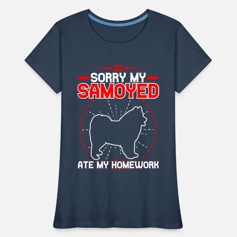Samoyed eats homework sled dog Women's Premium Organic T-Shirt