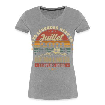 Juillet 2001 Vintage Anniversaire 2001 Juillet - T-shirt bio Premium Femme - bleu marine - Devant - Mia (176cm)