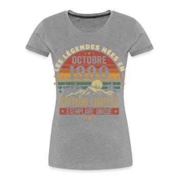 Nées en Octobre 1990 | Génial Depuis Octobre 1990 - T-shirt bio Premium Femme - bleu marine - Devant - Mia (176cm)