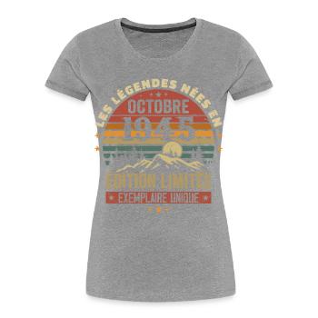 Nées en Octobre 1945 | Génial Depuis Octobre 1945 - T-shirt bio Premium Femme - bleu marine - Devant - Mia (176cm)