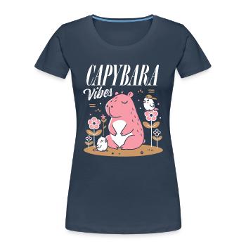 Entspannte Capybara-Vibes - Frauen Premium Bio T-Shirt - Navy - Vorne - Mia (176cm)