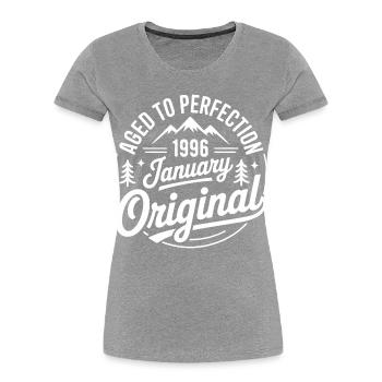 janvier 1996 – Édition outdoor aventure vintage  - T-shirt bio Premium Femme - bleu marine - Devant - Mia (176cm)