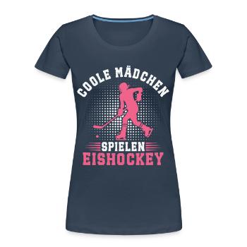 Coole Mädchen Spielen Eishockey Eishockeyspielerin - Women's Premium Organic T-Shirt - navy - Front - Mia (176cm)