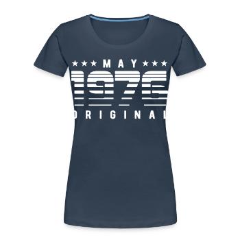 May 1976 Original Striped Vintage Geburtstag - Frauen Premium Bio T-Shirt - Navy - Vorne - Mia (176cm)