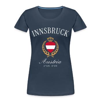 Innsbruck Österreich Wappen Krone – Reise Souvenir - Frauen Premium Bio T-Shirt - Navy - Vorne - Mia (176cm)