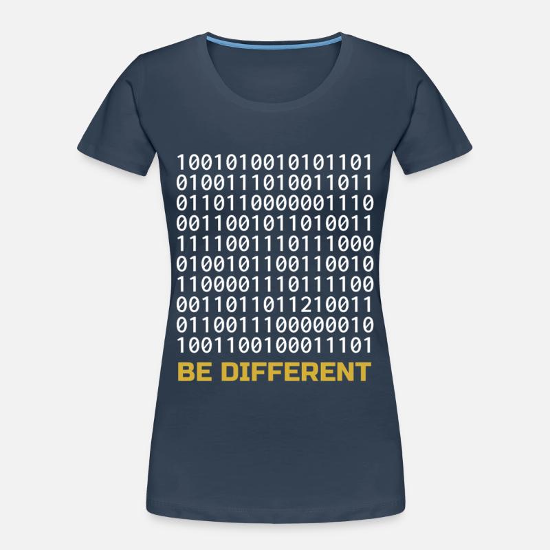 Be Different: Binary Pattern with Message - Women's Premium Organic T-Shirt - navy