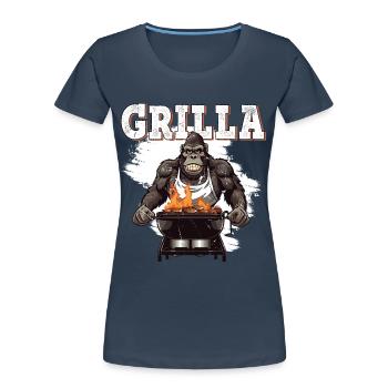 Grillen Grilla Griller Gorilla BBQ Spruch Lustig - Frauen Premium Bio T-Shirt - Navy - Vorne - Mia (176cm)