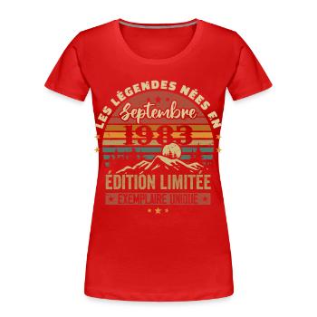 Rétro 1983 - Les légendes nées en Septembre 1983 - T-shirt bio Premium Femme - bleu marine - Devant - Mia (176cm)