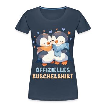 Chemise Câline Officielle Pingouins Amour Coeur Doux - T-shirt bio Premium Femme - bleu marine - Devant - Mia (176cm)